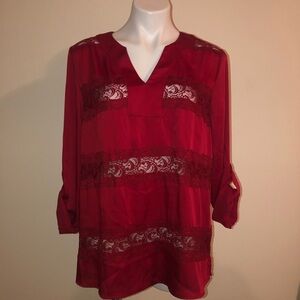 DANA  BUCHMAN red blouse long sleeves size L
